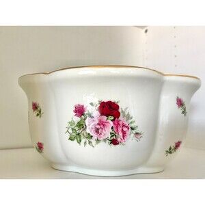 Baum Bros Formalities Rose Porcelain Jardiniere Planter Bowl Gold Trim 11”